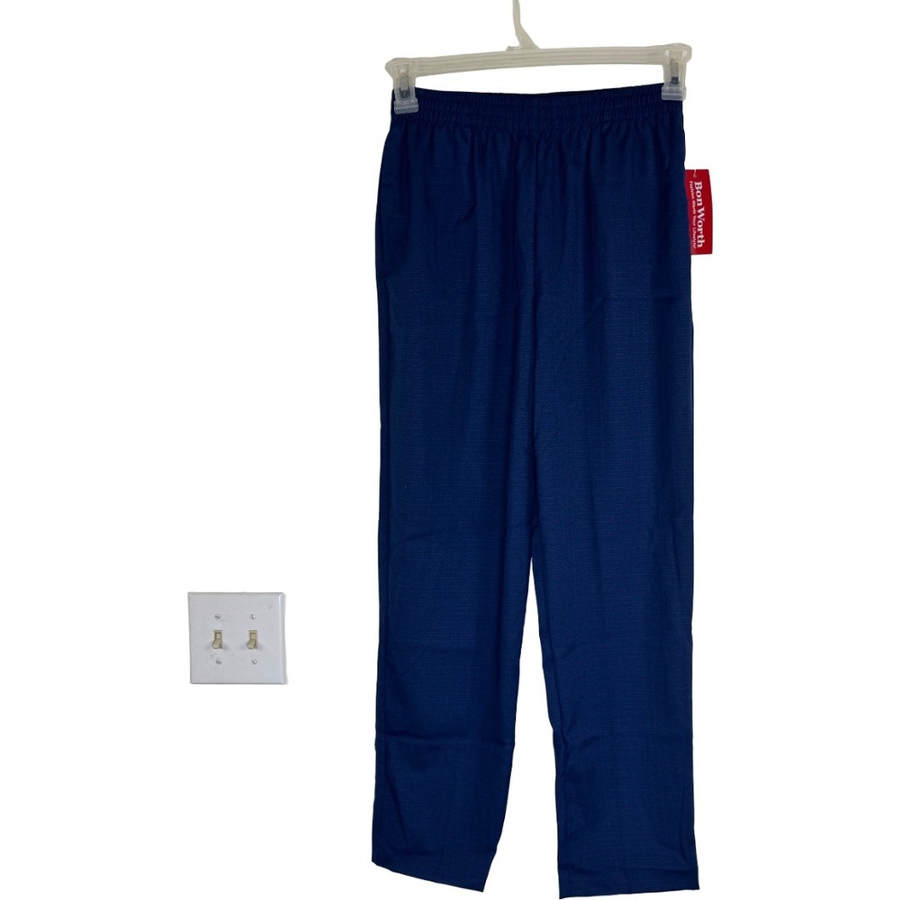 BonWorth Pants‎ Womens XSP Blue Navy Elastic Waist Textured Pockets New 75839